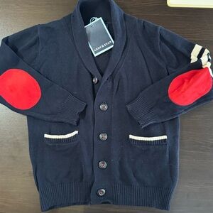 Andy & Evan Blue and Red Cardigan Sweater with Shawl Collar